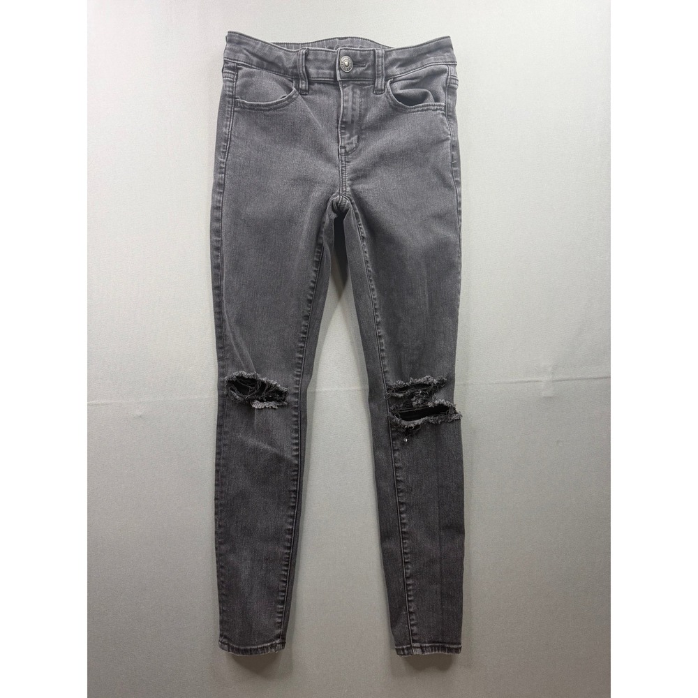 American‎ Eagle Skinny Jeans Womens Washed Black Distressed Ripped 27x27